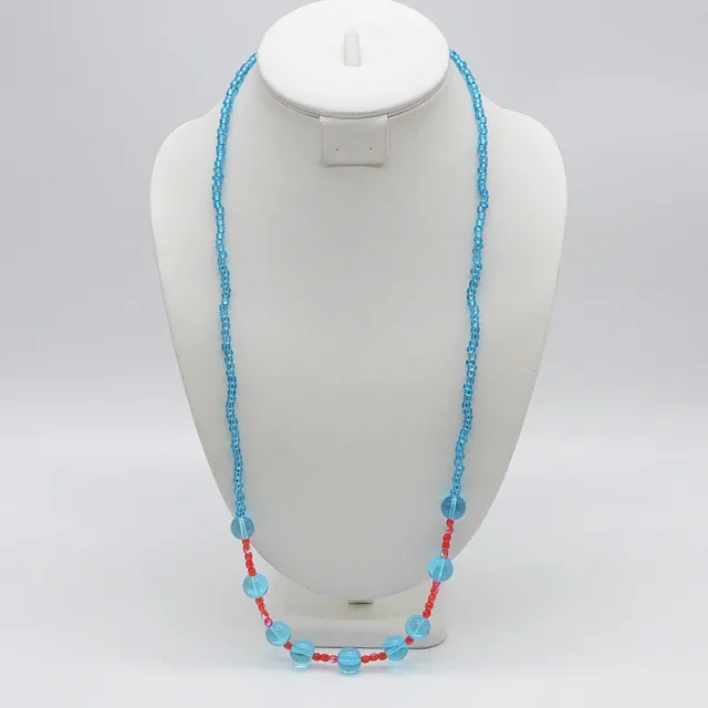 VINTAGE COLLIER, MURANO GLAS PERLEN, BLAU UND ROT, RUND UND FACETTIERT, ENDLOS, CA. 76 CM.