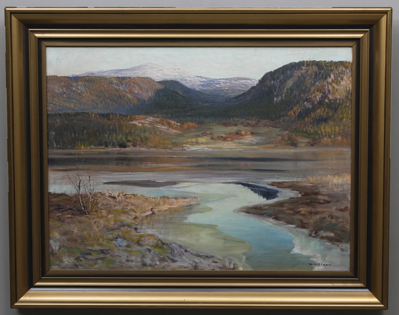 NILS OLZON. Fjällandskap med sjö. Olja på duk. Signerad Nils Olzon. — Paintings — Gomér & Andersson Linköping