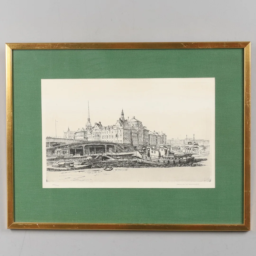 LENNART GLEMME. Etsning. "Gamla stan Stockholm", signerad, daterad -69. — Engravings & Prints — Örebro Stadsauktioner