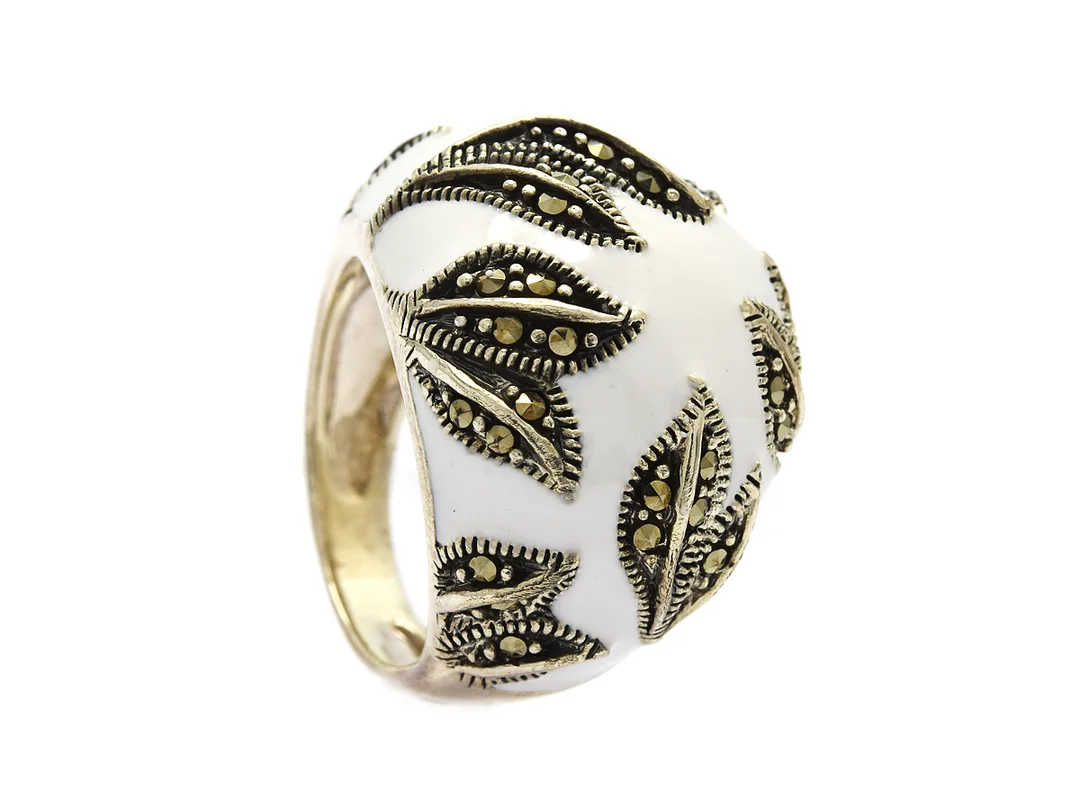 RING, sterling silver, emalj, markasiter, stl 17 mm, vikt 11,7 g. — Smycken/Ring — Kaplans