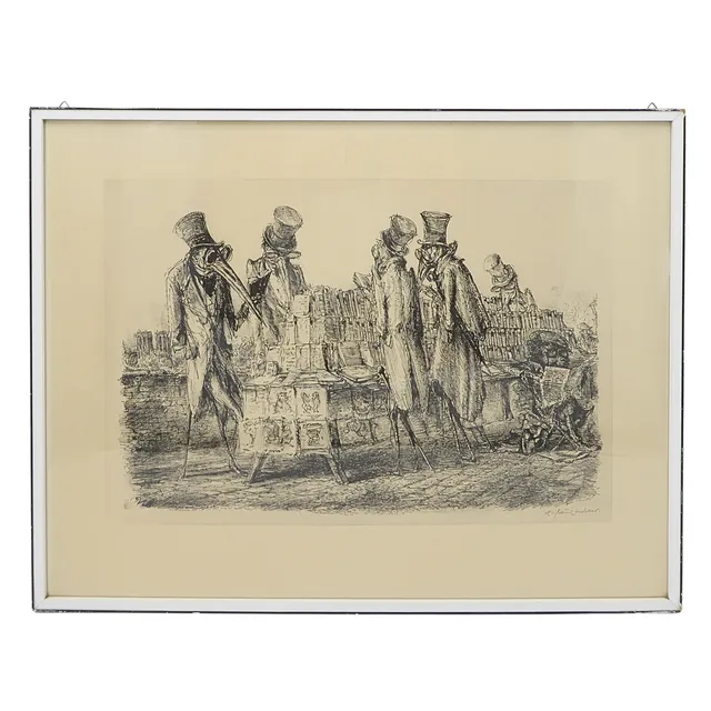 A. PAUL WEBER, "BEIM BOUQUINISTEN AM QUAI VOLTAIRE", LITHOGRAFIE, SIGNIERT UND DATIERT 1961.