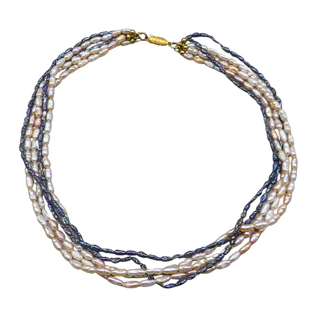 MEHRREIHIGES SÜSSWASSER-ZUCHTPERLEN-COLLIER MIT VERSCHLUSS AUS 835ER SILBER.