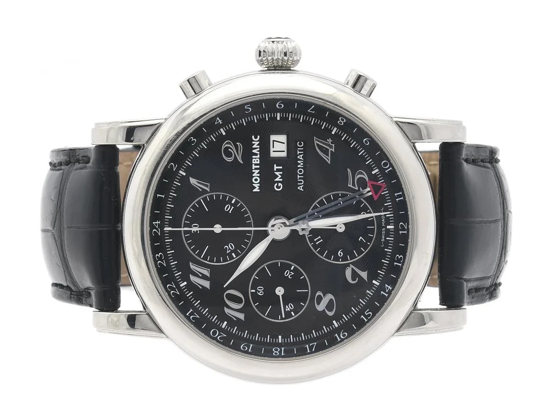 MontBlanc Star GMT, Herrur, Ref.nr: 4810503, srn: 7067-pl724519, stål, läderband med viklås, automatisk, kronograf, datum, safirglad, cert 2013, box, ytterkarong — Klockor/Montblanc — Kaplans