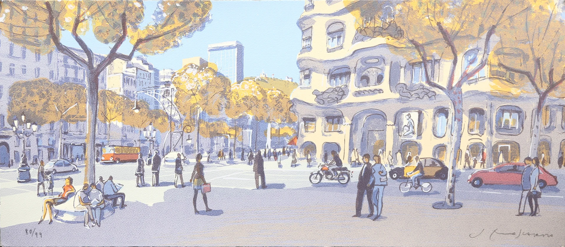 JOSEP MOSCARDÓ. "Delante de la Pedrera". — Engravings & Prints — Balclis