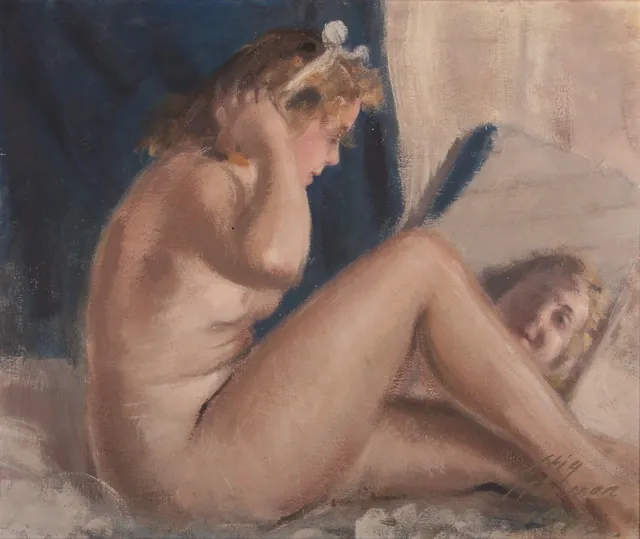 STIG MÅNSSON. olja på duk, kvinnostudie, signerad, daterad 1946.