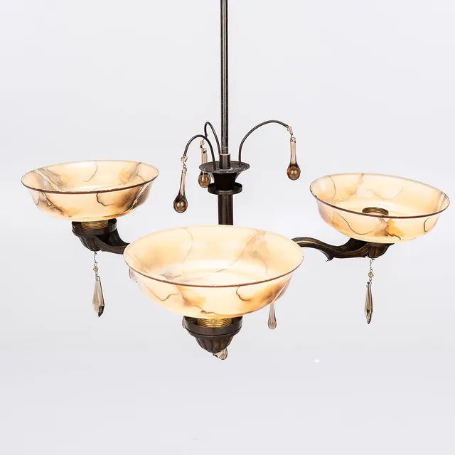 TAKLAMPA, Art Deco, 3 ljuskällor.