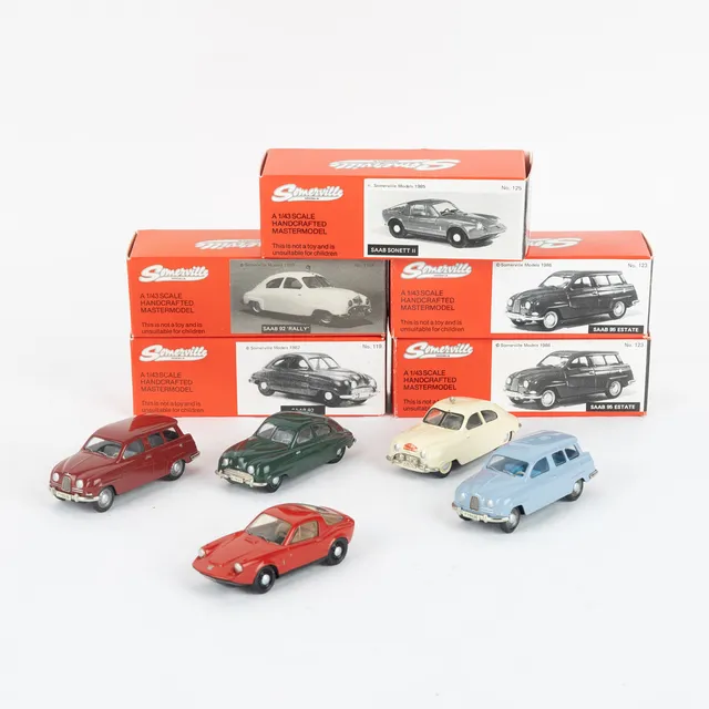 SOMERVILLE modellbilar, SAAB, 5 st i originalförpackningar.