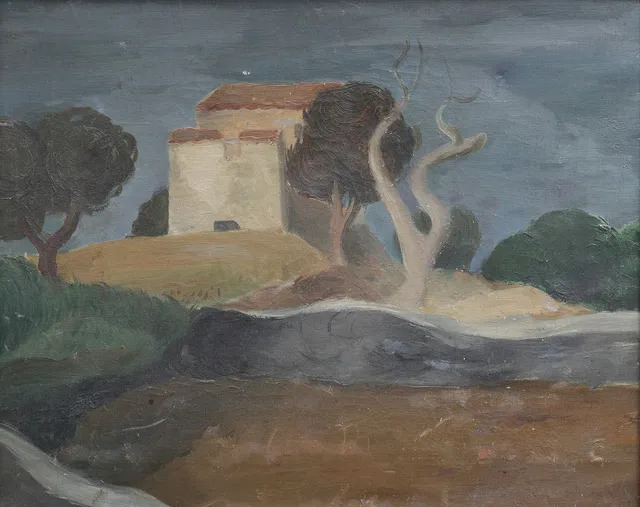 ELVI TONDÉN (1886-1971). LANDSKAP MED BEBYGGELSE, 1928.