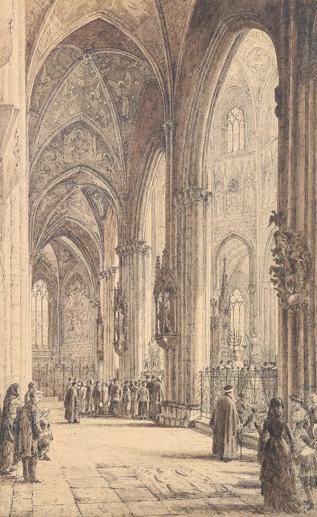 etsning, "Koromgången i Upsala domkyrka".
