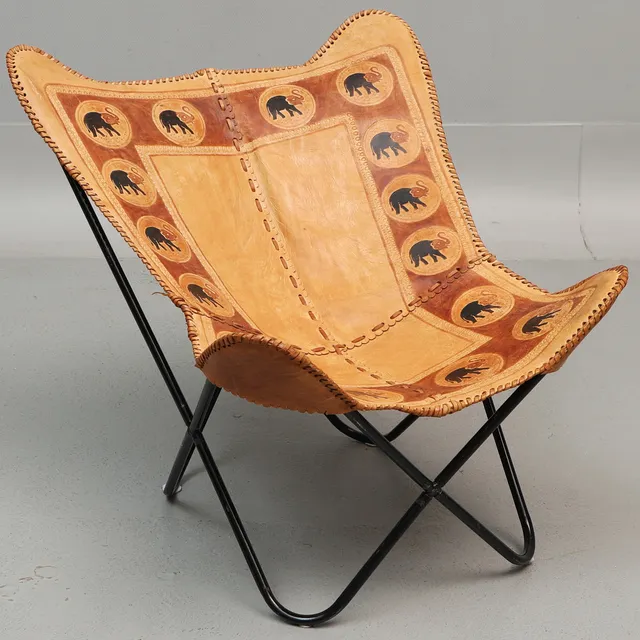FÅTÖLJ, läder & metall, "fladdermus", 1900-talets senare del.