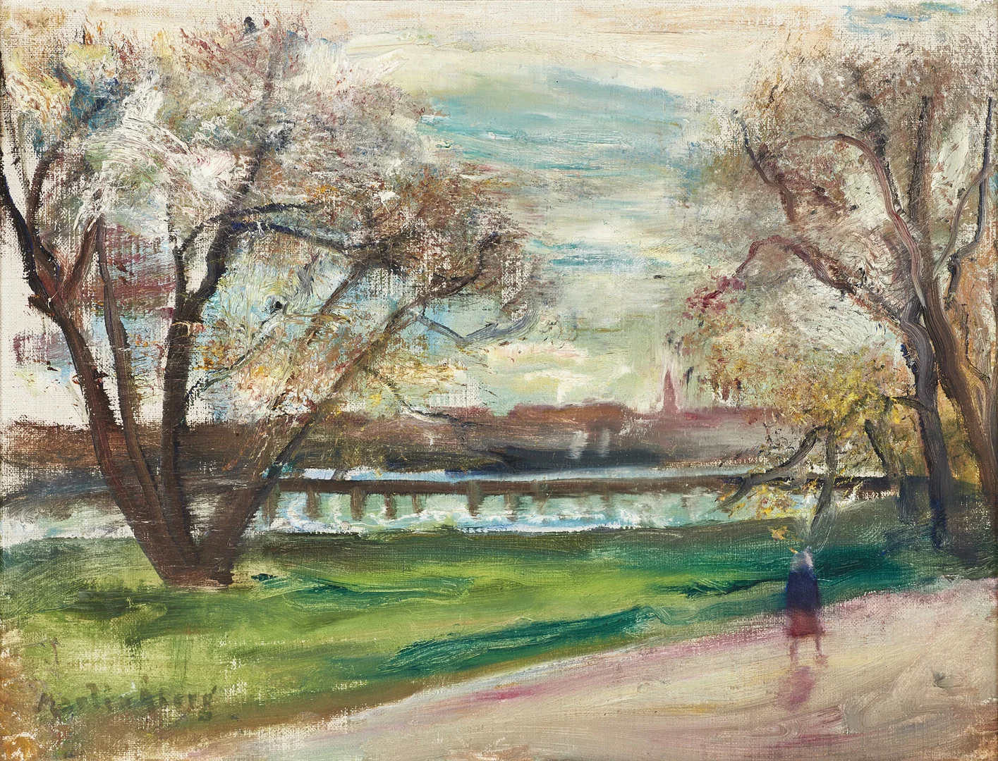 MARTIN ÅBERG (Sverige, född 1888 i Ljusnarsberg, död 1946 i Stockholm). Parkflanör, signerad, olja på duk ställd på pannå. — Paintings — Crafoord Auktioner Stockholm