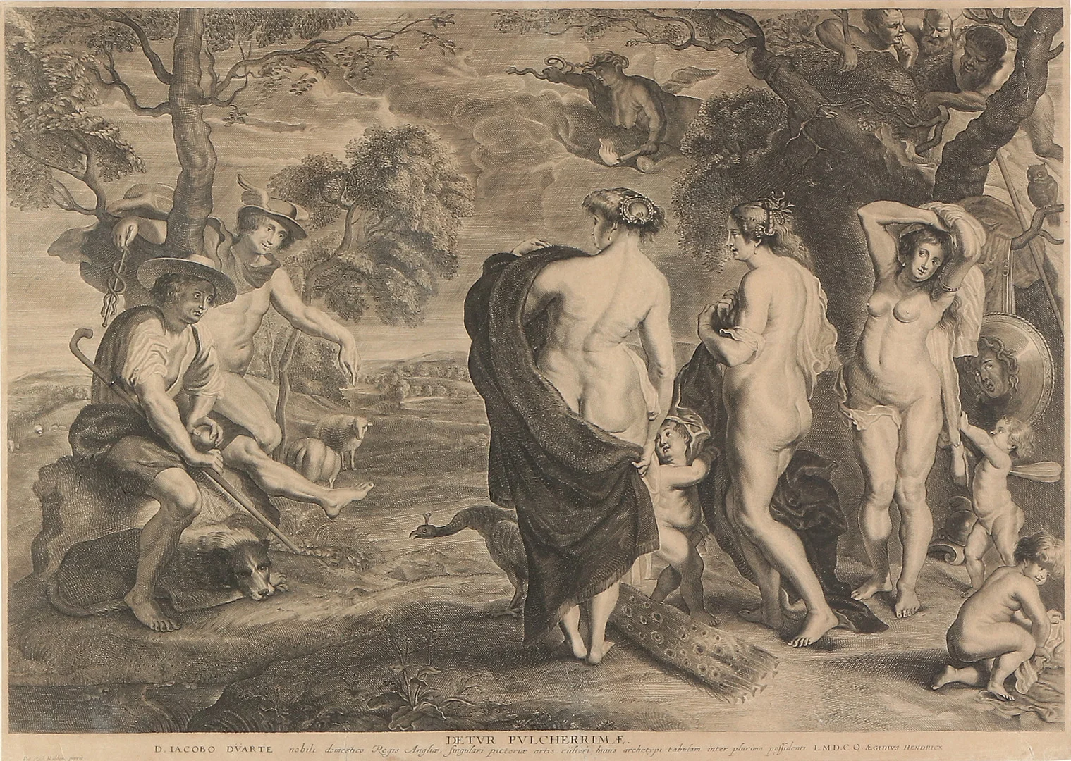 PETER PAUL RUBENS. EFTER. Kopparstick. Detur Pulcherrimae. I ekram från sent 1800-tal. — Engravings & Prints — Skånes Auktionsverk