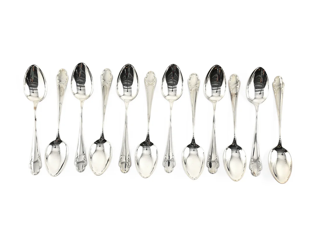 12 DESSERTSKEDAR, silver, modell Haga, vikt ca 372 g. — Silver/Matsilver — Kaplans