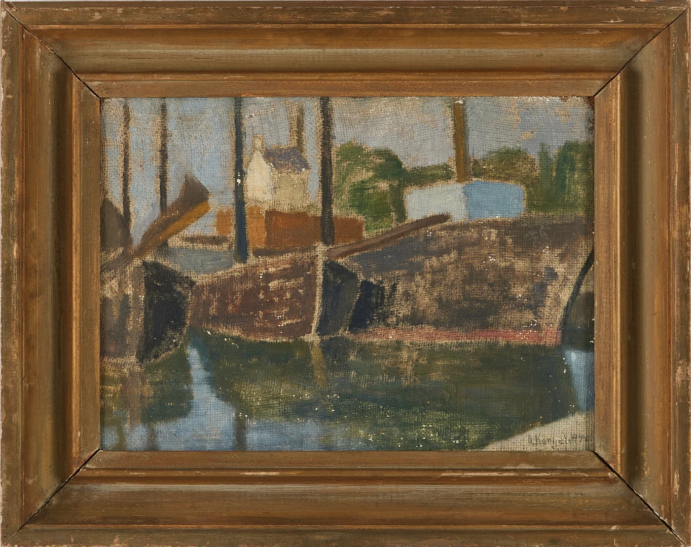 AXEL KARGEL. "Båtar i hamn, Borgholm". — Paintings — Stockholms Auktionsverk Magasin 5