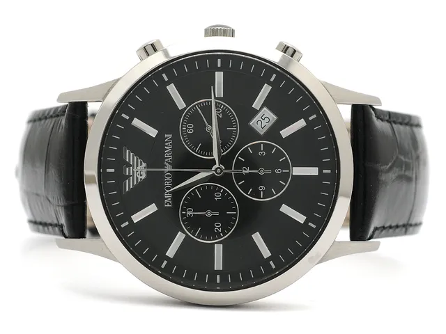 EMPORIO ARMANI, kronograf, herrur, 43 mm, Serie nr. 111112, Ref nr. AR 2447, stål, quartz, mineralglas, datum, läderband, originalspänne, cert, sept 2012, box.