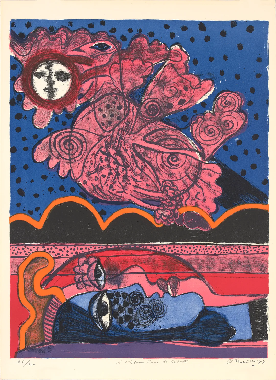 Corneille, Guillaume — "L'oiseau ivre de liberté" 1974 — Kunst/Grafikk — Blomqvist