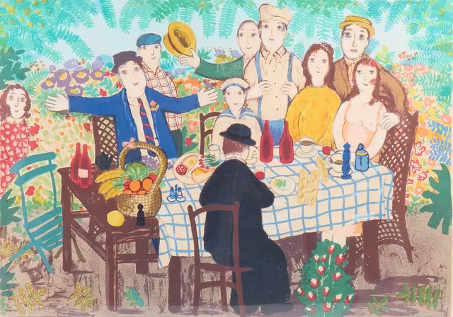 LENNART JIRLOW. Färglitografi, Pickninck i det gröna, Signerad, Numrerad 439/460.