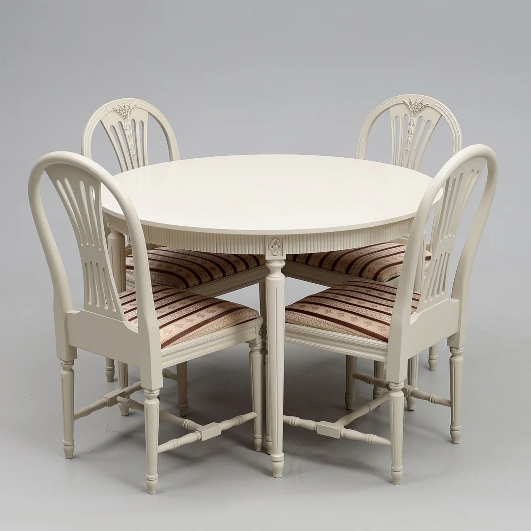 MATSALSGRUPP. 5 delar, gustaviansk stil, 1900-tal. — Dining room furniture — Gomér & Andersson Jönköping