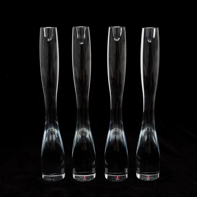 TIMO SARPANEVA. LJUSSTAKAR, 4 ST, GLAS, "MARCEL", IITTALA, FINLAND, SIGNERADE.