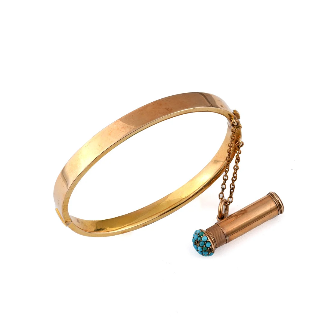 A 15CT GOLD HALF HINGED BANGLE. — Bracelets — Lawrences Auctioneers