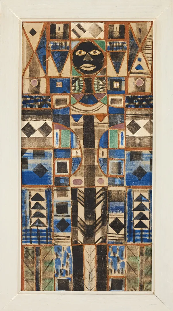 INGA HENSE (1919–1999). Komposition, blandteknik md textil, signerad samt daterad 1957.