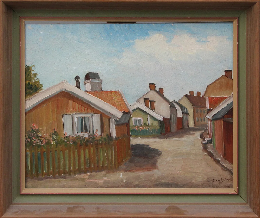 LAGE CARLSSON. OLJA, på pannå, Kungsgatan, Kalmar, signerad. — Paintings — Kalmar Auktionsverk