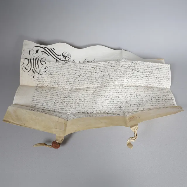 IPSWICH, SUFFOLK, A CHARLES II MANUSCRIPT INDENTURE.