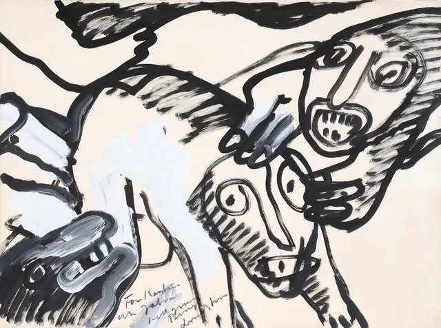 BENGT LINDSTRÖM. Komposition med figurer, akryl på papper, signerad.