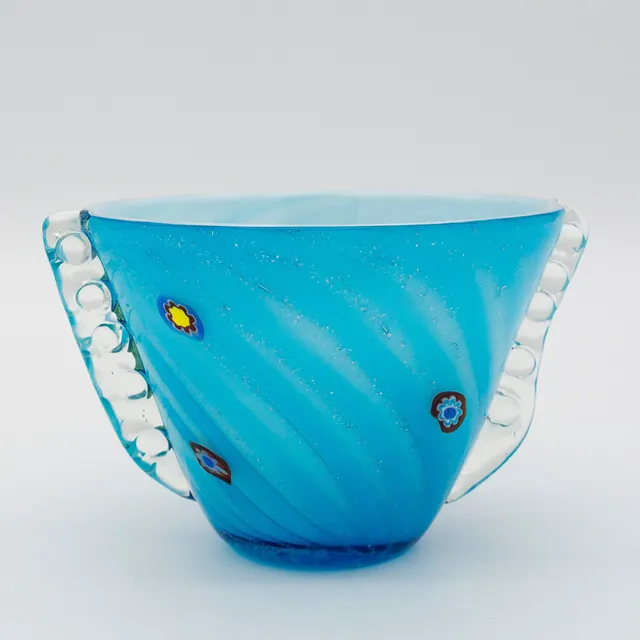 MURANO-GLASSCHALE AUS ITALIE VON BAROVIER & TOSO, MUNDGEBLASEN, MURRINEN, 1950ER JAHRE.