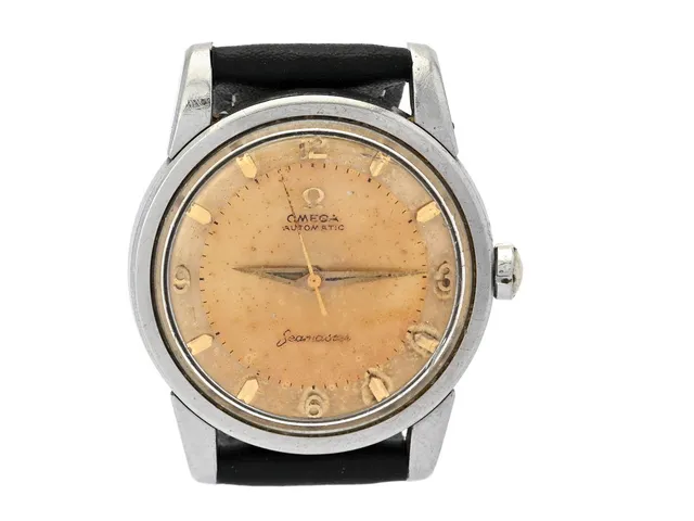 OMEGA, Seamaster, Cal 501, Serie nr. 16306771, Ref nr. 2846, Boett nr. 2846 10 SC / 2848, herrur, 34 mm, stål, automatisk, plexiglas (skadat), skadad urtavla/visare, läderband, ca 1958.