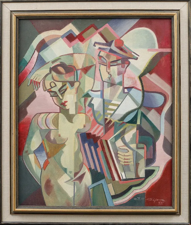JAN SIGFRID ALFONS CARLSSON. Figurkomposition, olja på pannå, signerad och daterad 1955.