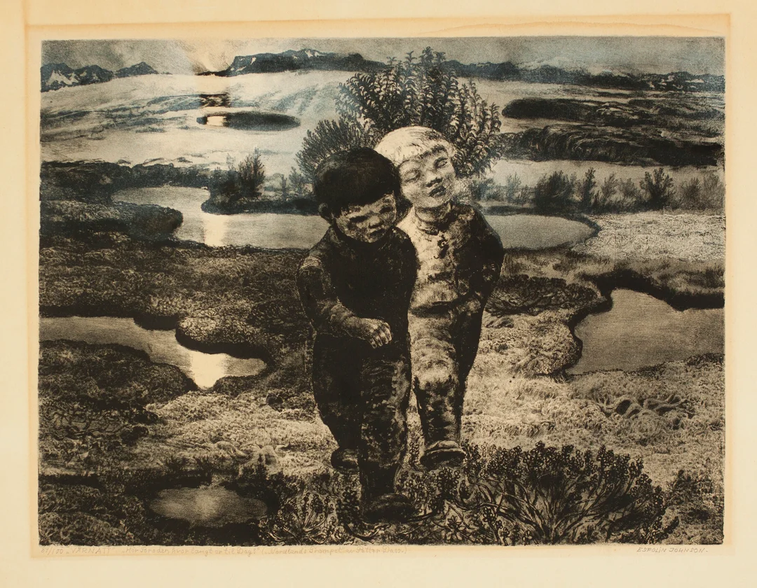 Johnson, Kaare Espolin — "Vårnatt (Hør broder, hvor langt er det til dag?)" 1961 — Kunst/Grafikk — Blomqvist