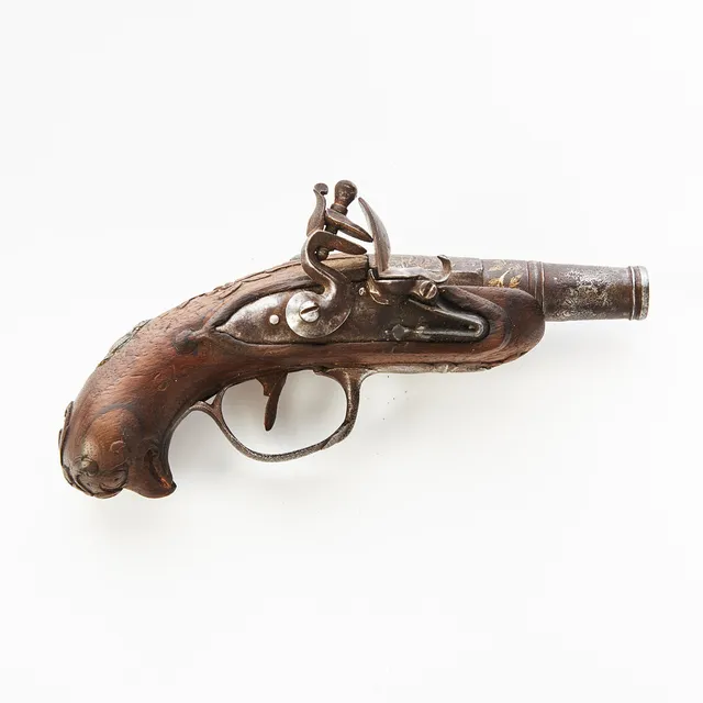 FLINTLÅSPISTOL, liten resepistol, troligen fransk, 1700-tal.