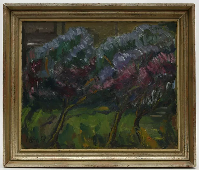 IVAN BROBERG. Blommande träd. Olja på pannå.