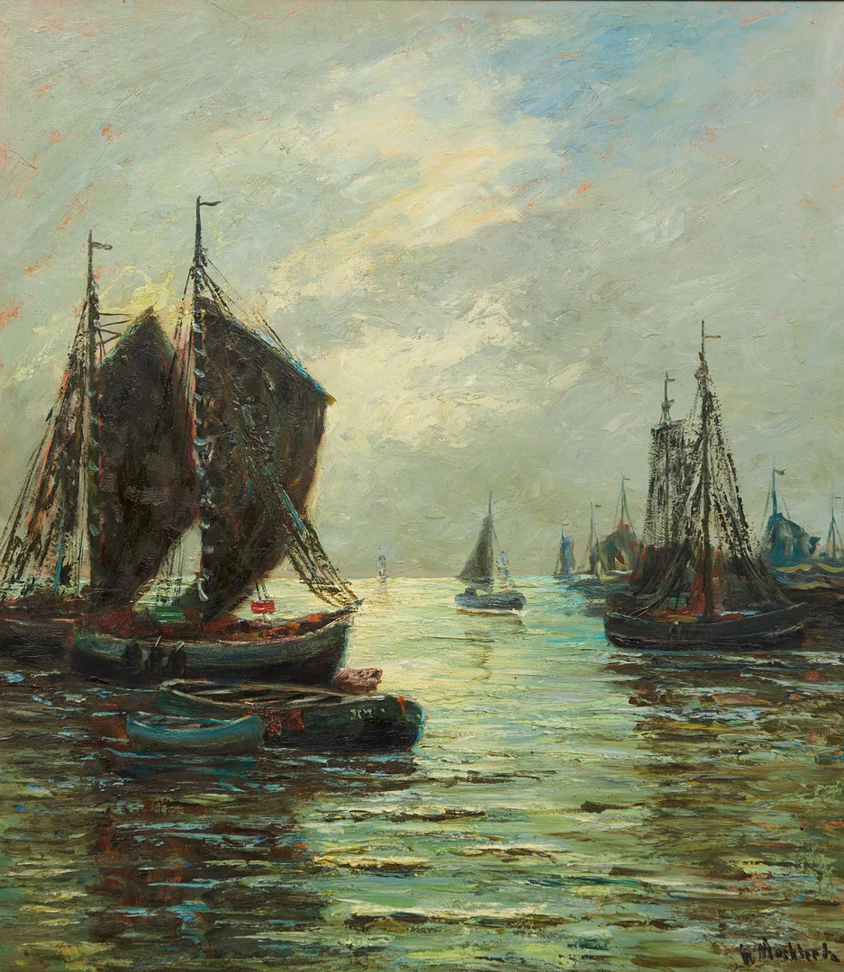 CARL WILHELM MOSBLECH (1868-1934). Segelschiffe im Hafen. — Paintings — Stockholms Auktionsverk Köln