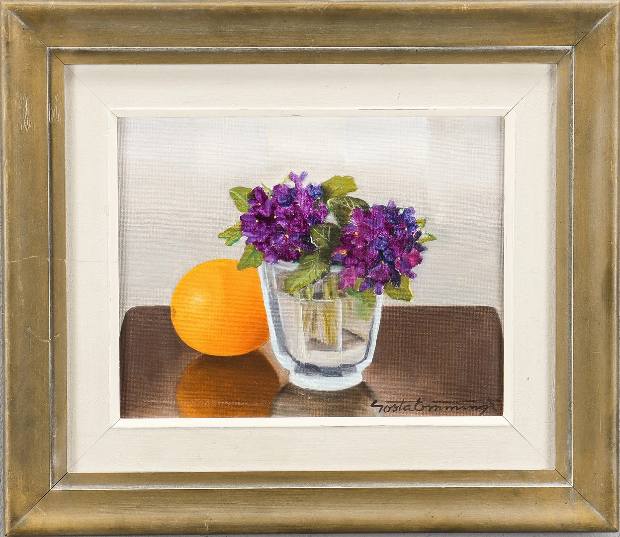 GÖSTA EMMING. Stilleben med citrus och blommor i vas. — Paintings — Karlstad Hammarö Auktionsverk