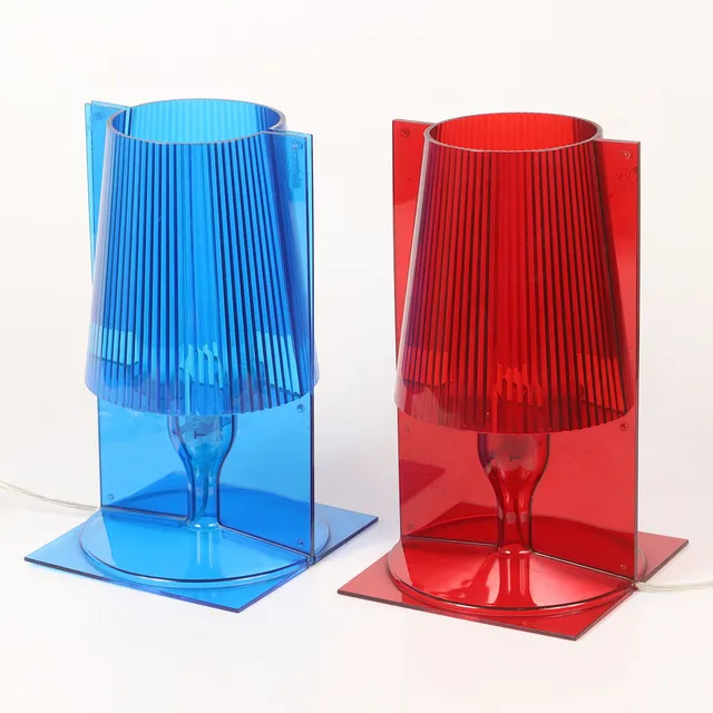 FERRUCCIO LAVIANI. "Take", bordslampor, 1 par, Kartell, röd resp blå plast.