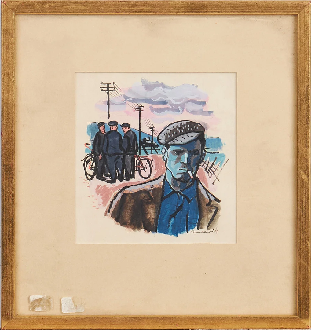 GUNNAR BRUSEWITZ (1924-2004). Figurscen, signerad Brusewitz, gouache. — Paintings — Stockholms Auktionsverk Magasin 5