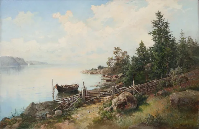 JOSEFINA HOLMLUND (1827-1905). "Sommarlandskap", olja på duk, signerad och daterad -97.