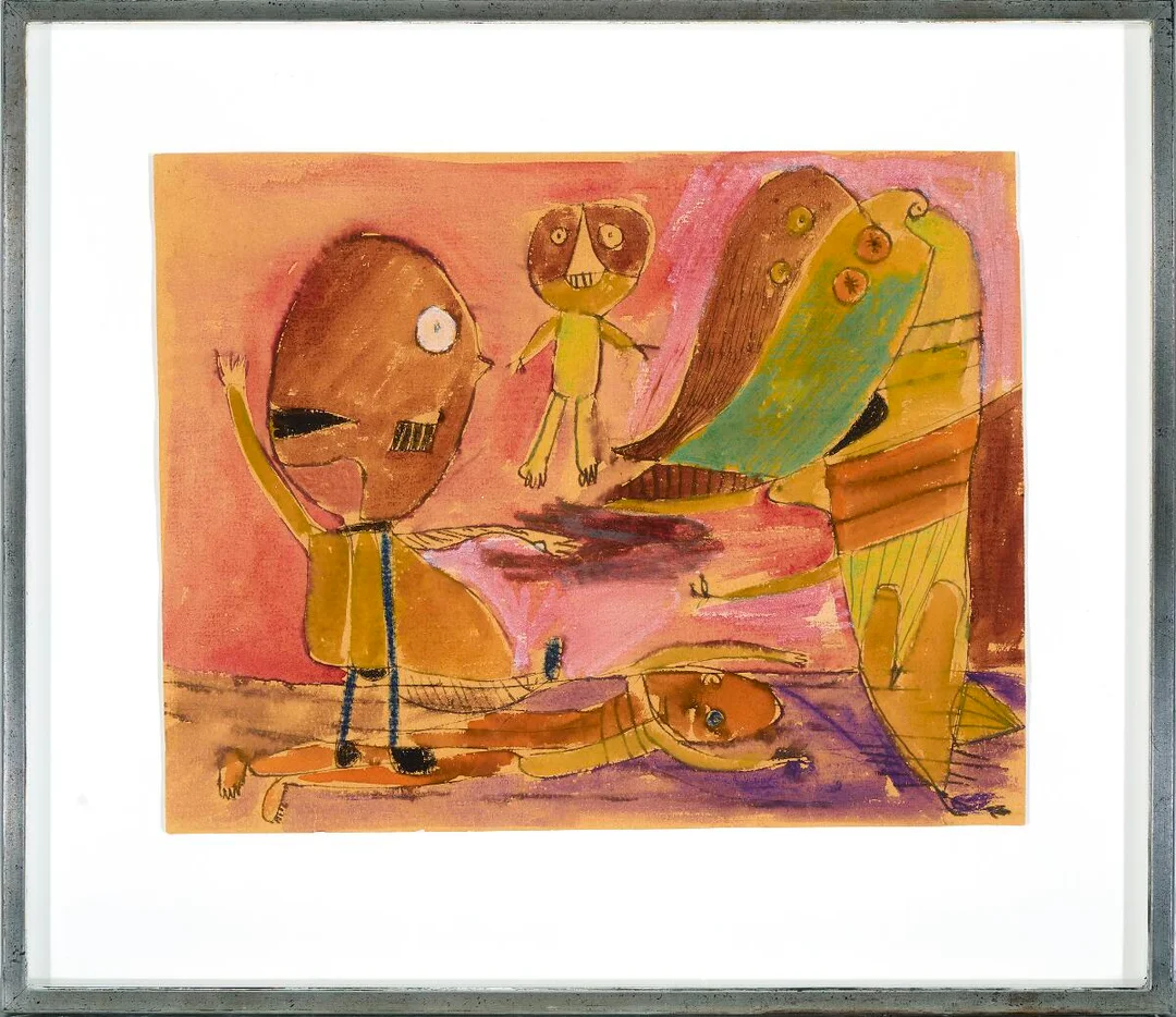 Figure composition, 1940s. Unsigned. Watercolour on paper. Sheet size 32×41 cm. — Modern Paintings/CoBrA — Bruun Rasmussen