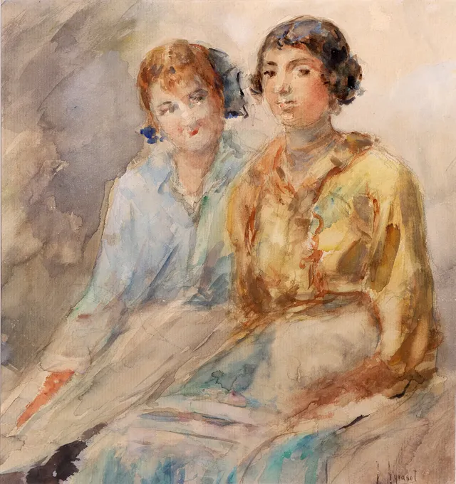 JOAQUÍN AGRASOT. FIGURAS FEMENINAS, DIBUJO ACUARELADO.