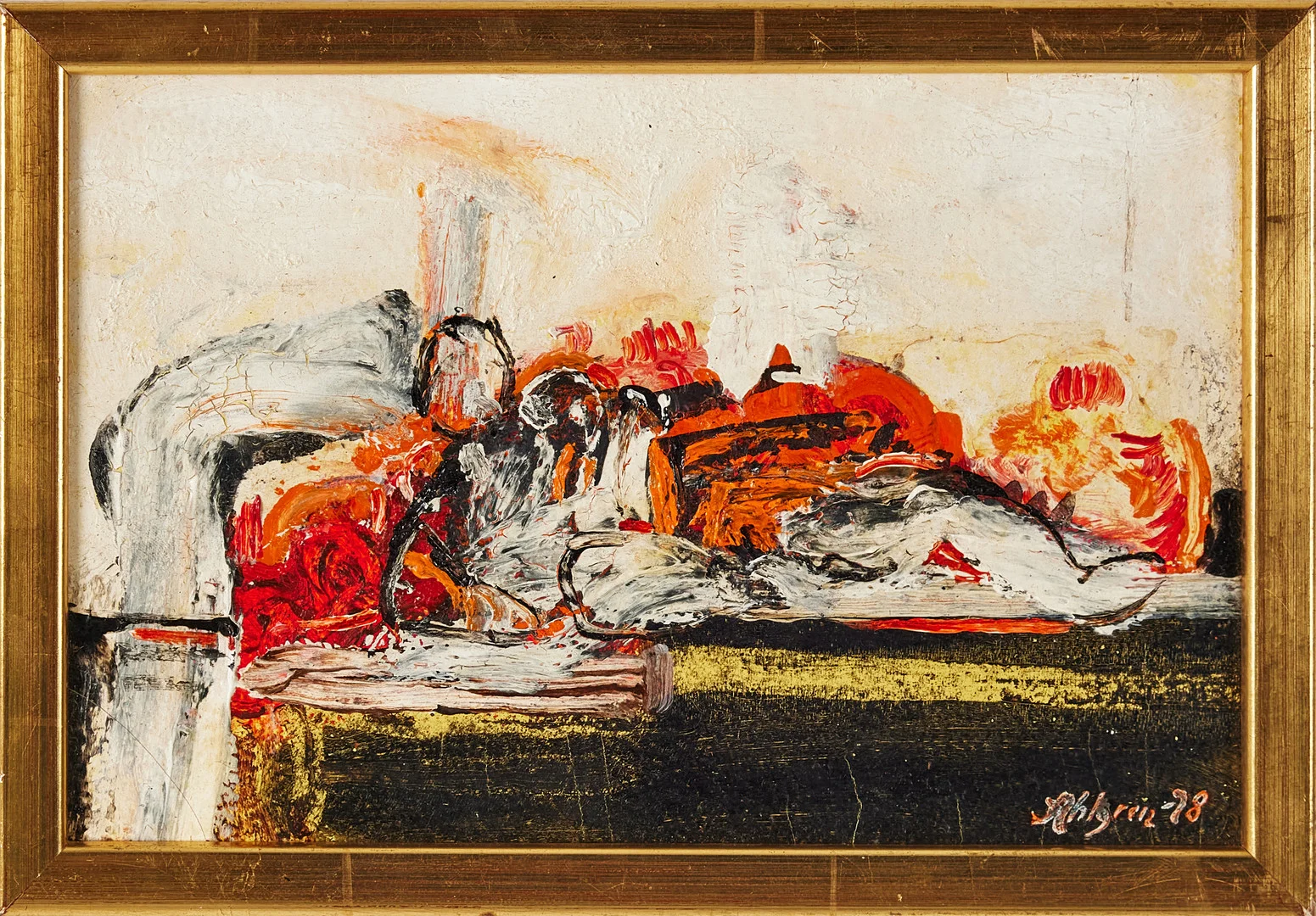 SVEN AHLGREN. Figurscen, olja på pannå, signerad, daterad 78. — Paintings — Stockholms Auktionsverk Magasin 5