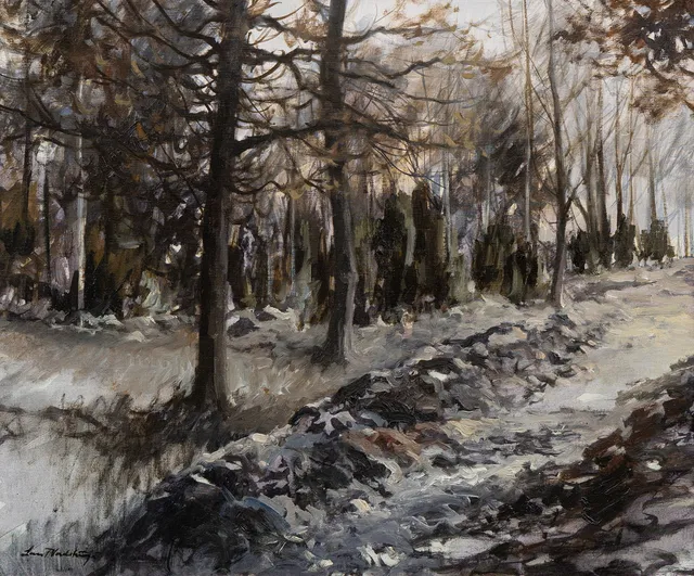 LARS NORDSTRÖM. "Frostavallen, Skåne", olja på duk,otydligt signerad Lars Nord.....