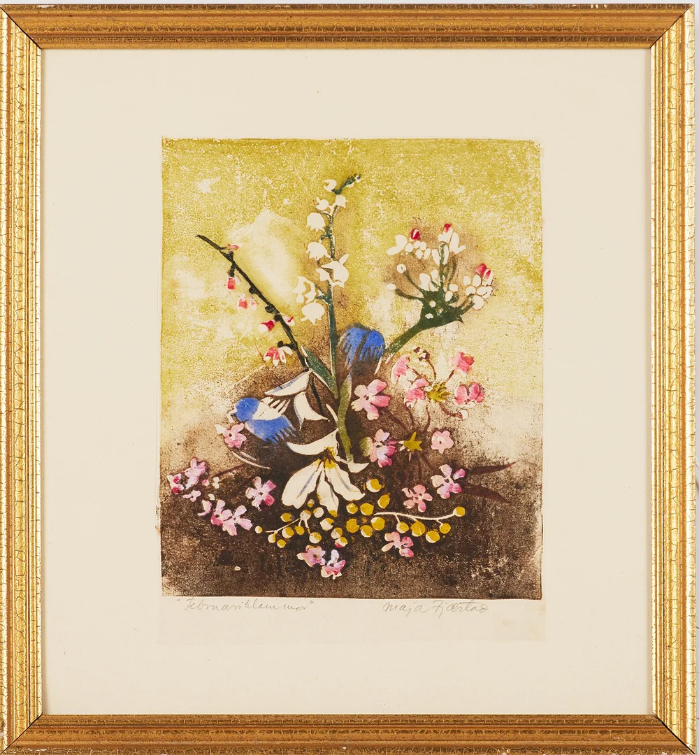 MAJA FJAESTAD 1873-1961. Februariblommor, signerad Maja Fjaestad, träsnitt. — Engravings & Prints — Stockholms Auktionsverk Magasin 5