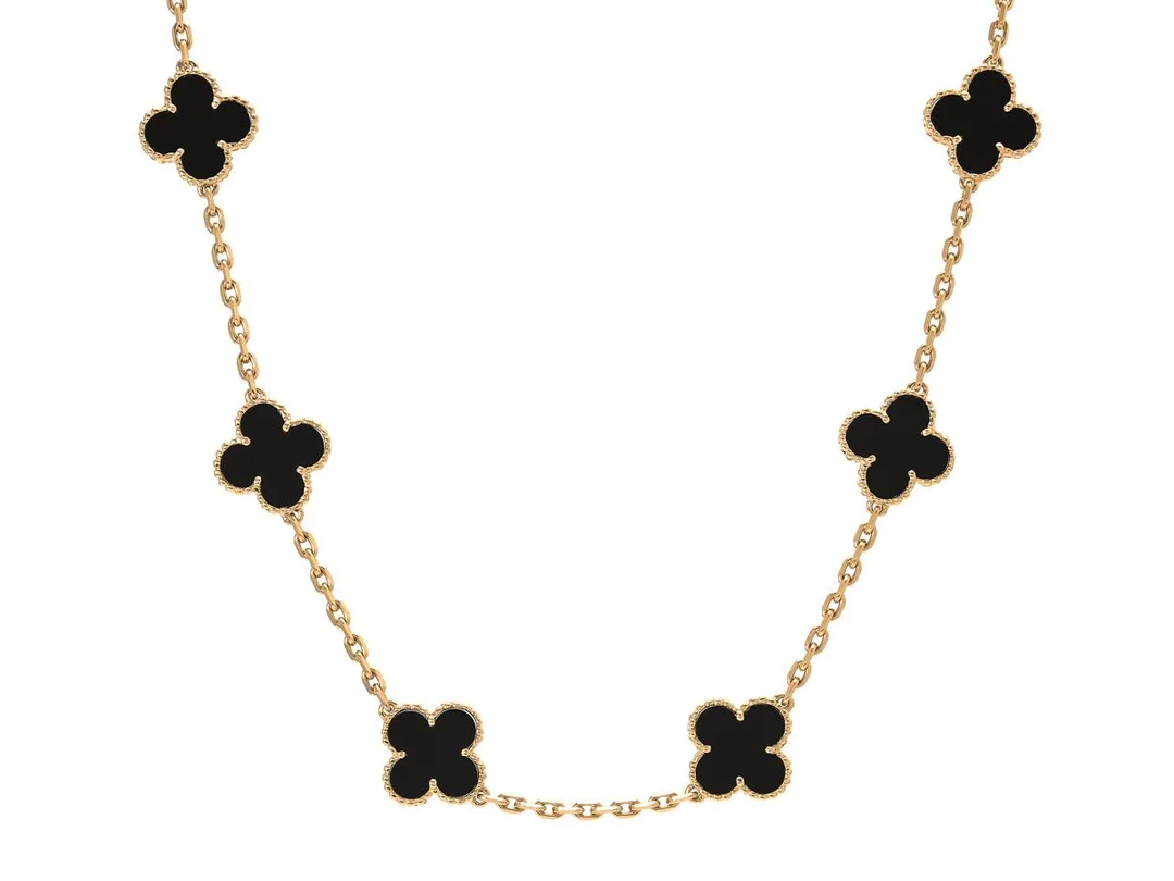 VAN CLEEF & ARPELS, collier, Vintage Alhambra, 18K guld, 20 motiv, onyx, serienr CL76973, längd 82,5 cm, vikt 42,3 g. — Smycken/Collier — Kaplans