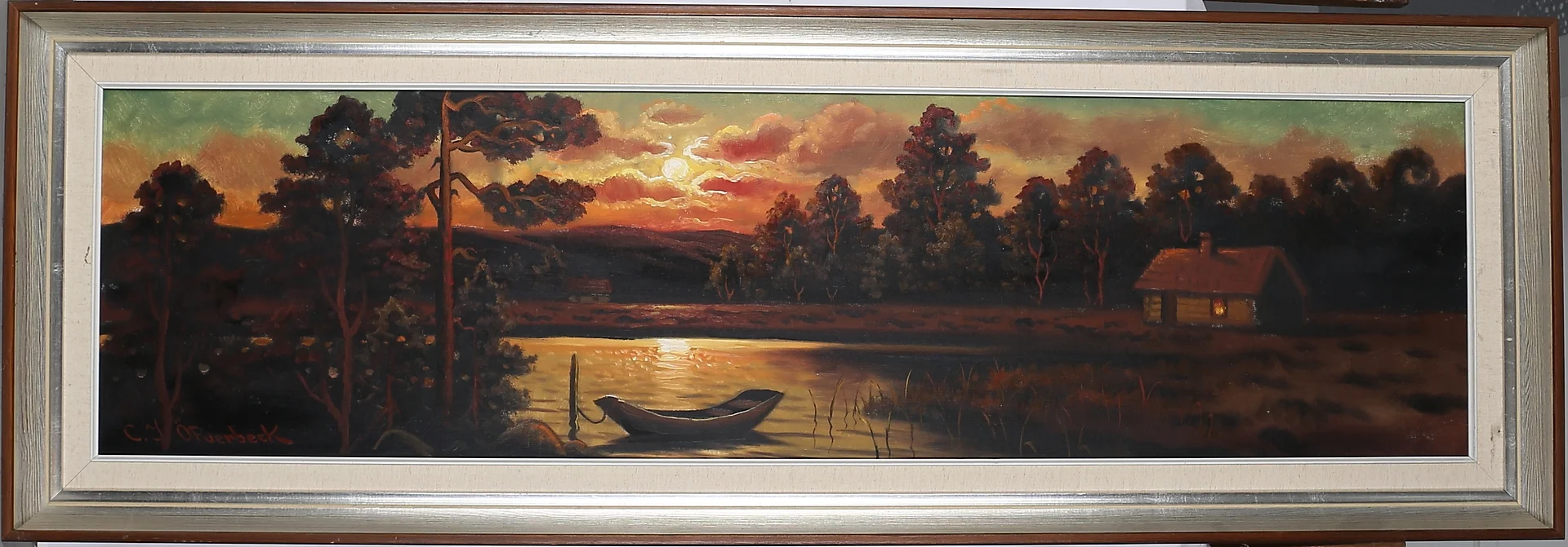 CARL IVAR ÖFVERBECK. Landskap med sjö och stugor. Olja på duk, signerad. — Paintings — Auktionshuset Thelin & Johansson