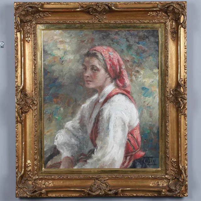ALEXANDER TOLSTOY (1895-1969). Porträtt av kvinna, olja på duk, signerad A Tolstoy.