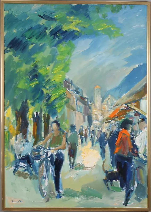EINAR WENNBERG. "Bergstad Provence", olja på duk, signerad och daterad 90.