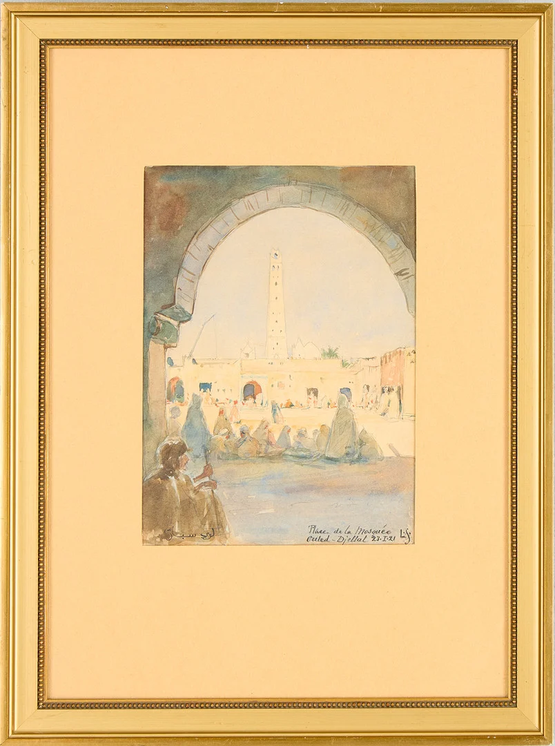 LOUIS SPARRE. "Place de la mosquée - Djellal. — Paintings — Uppsala Auktionskammare