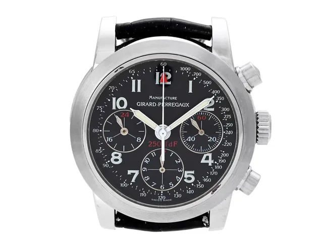 GIRARD-PERREGAUX, Ferrari, "250 GT TDF", Cal 2280U-781, Serie nr. 1677, Ref nr. 8090, kronograf, herrur, 38 mm, stål, automatisk, safirglas, 24h-visning, läderband, originalspänne, ca 1998, box (skadad), ytterkartong. Limiterad men ej numrerad (En av 2000).